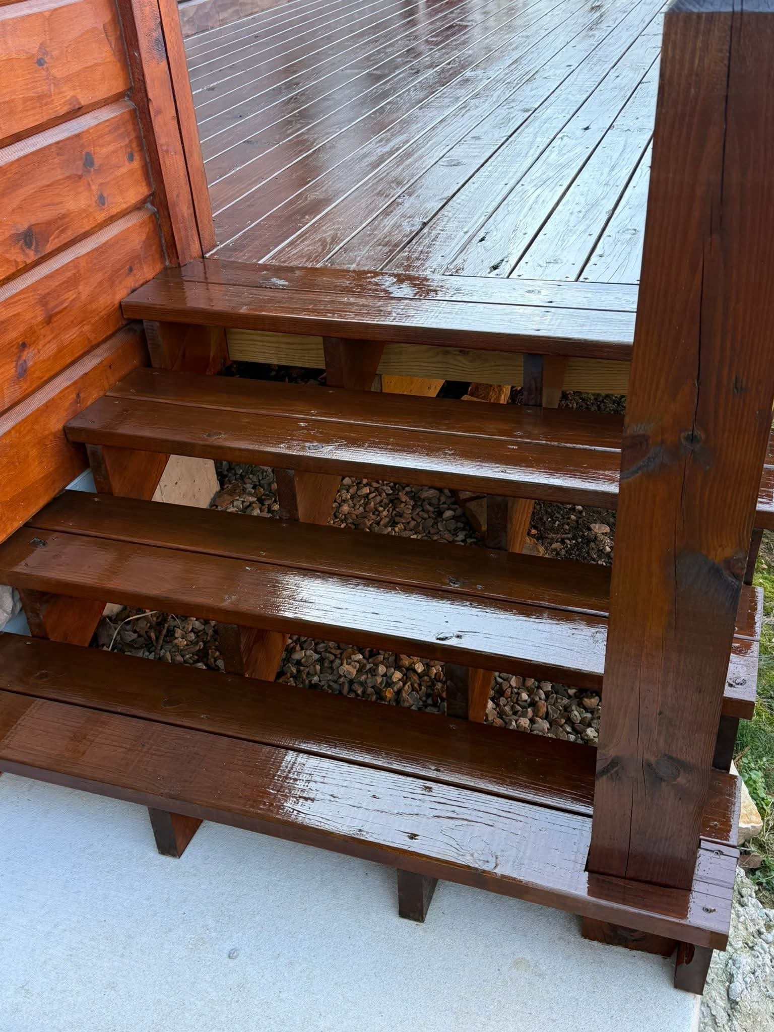 Freshly stained deck boards